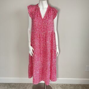 THML Pink Tiered A-Line Midi Dress S Cottage Flowy Sundress Resortwear Vacation